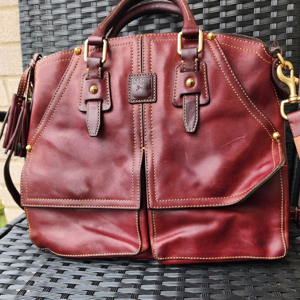 Dooney & Burke Florentine Clayton Burgundy Leather Handbag - Picture 2 of 16